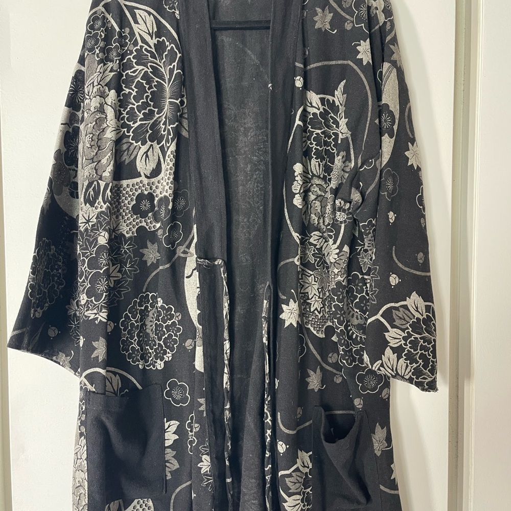 Floral Black and Gray Women's Coat